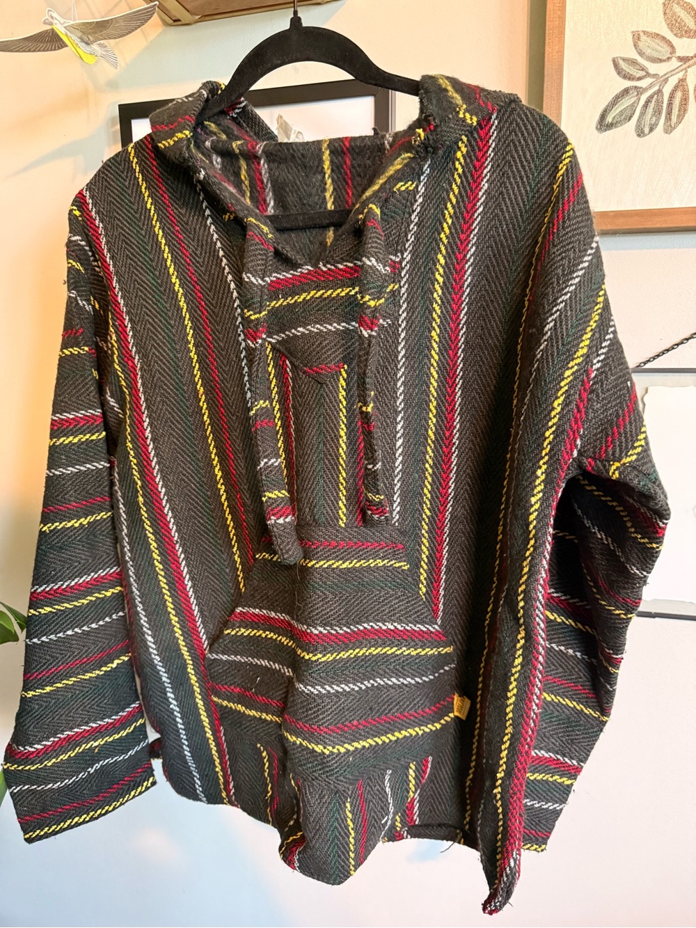 Striped Baja Hoodie with Red & Yellow Accents - NEVER WORN